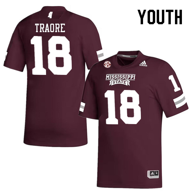 Youth #18 Seydou Traore Mississippi State Bulldogs College Football Jerseys Stitched-Maroon